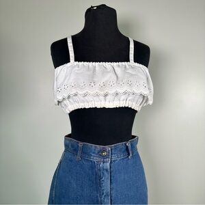 Vintage White Eyelet Crop Top 1970s Young Edwardian